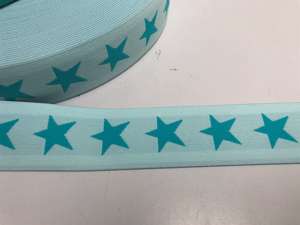 Elastik til boxershorts -  4 cm  i lys blå med mint stjerner 